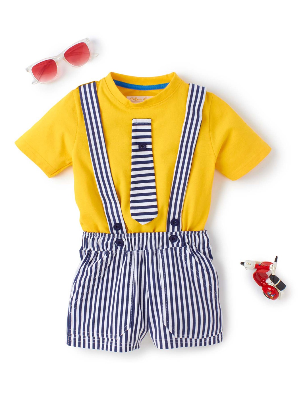 

Knit N Knot Boys Striped T-shirt With Shorts, Yellow