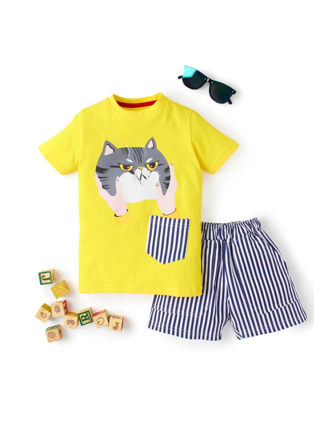 

Knit N Knot Boys Printed T-shirt with Shorts, Yellow