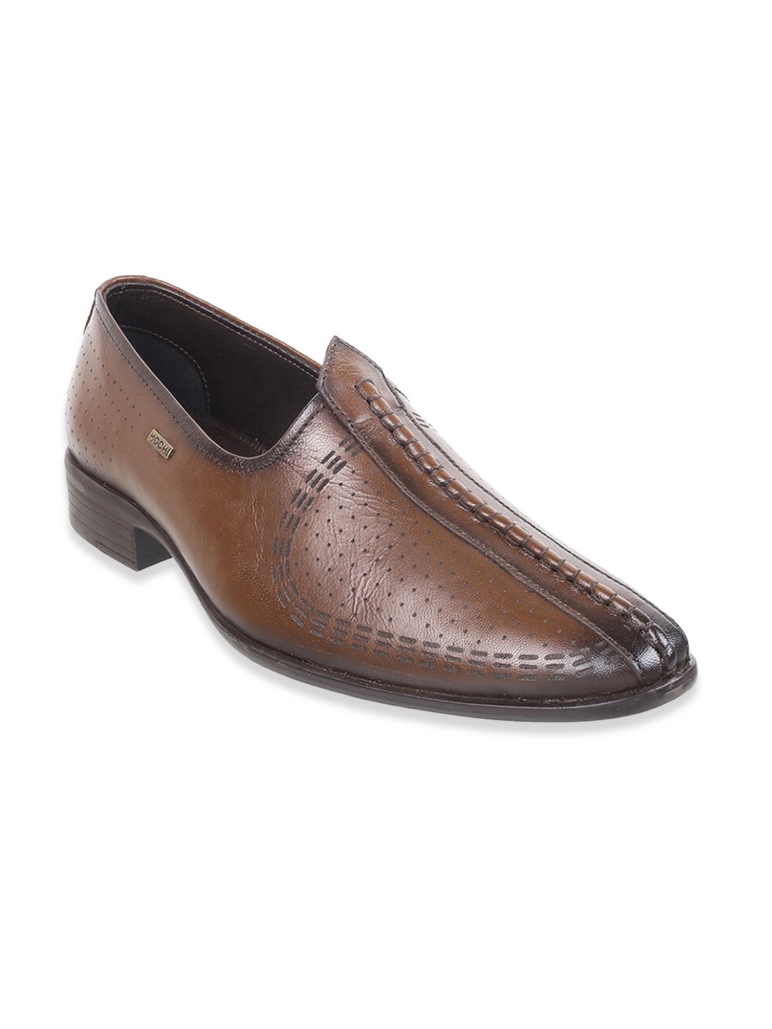 

Mochi Men Textured Leather Formal Slip-On Shoes, Tan