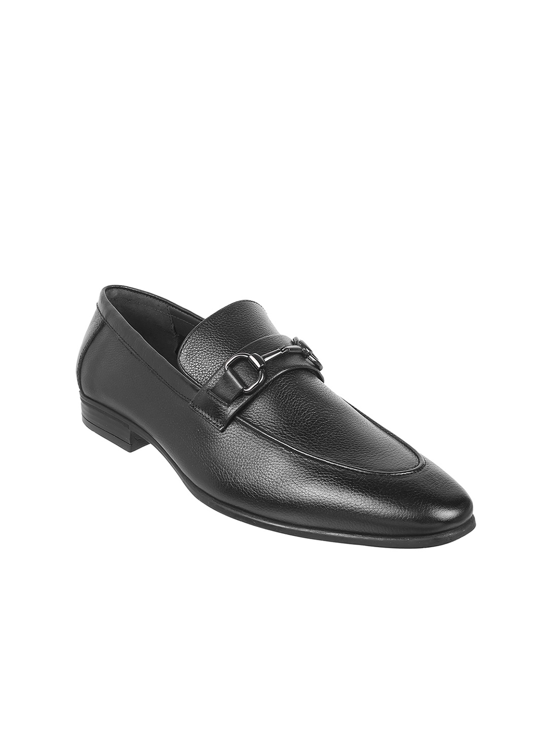 

Mochi Men Textured Leather Formal Loafers, Black