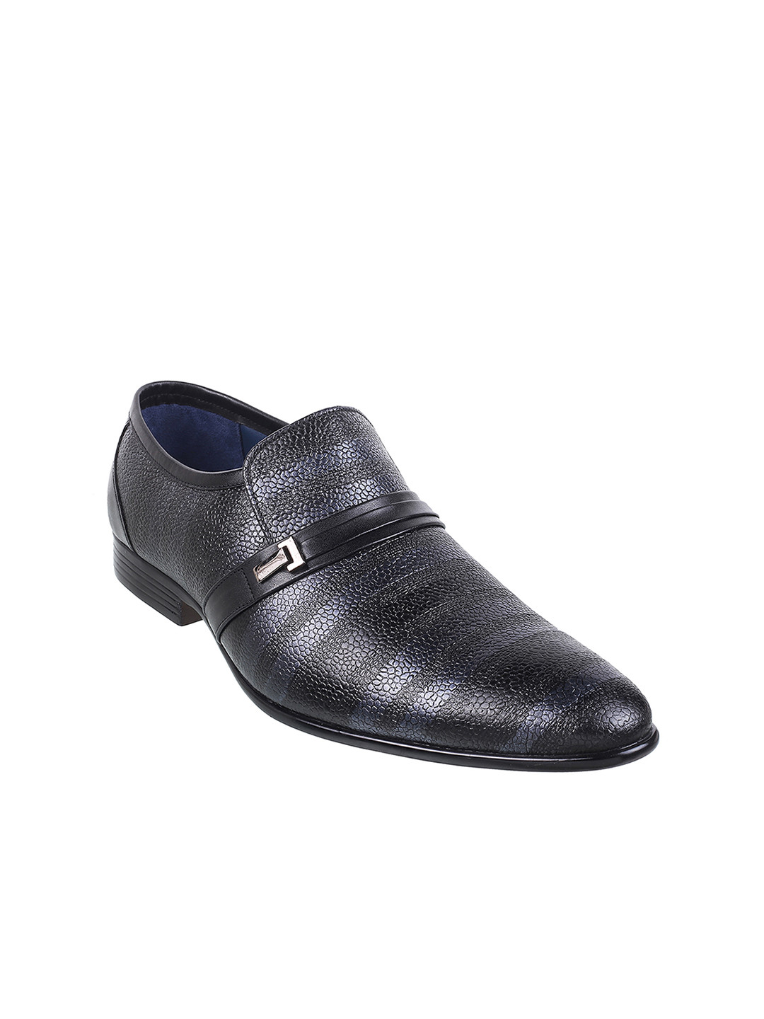 

Mochi Men Textured Leather Formal Loafers, Grey