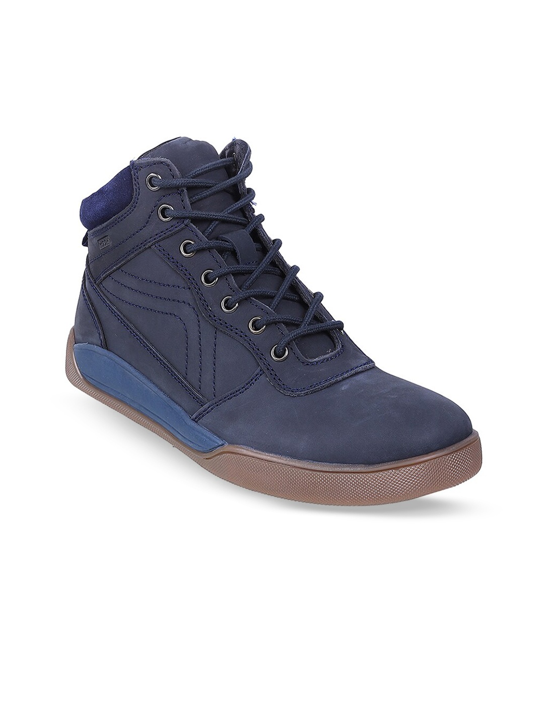 

Mochi Men Textured Comfort Insole Mid-Top Lace-Ups Sneakers, Navy blue