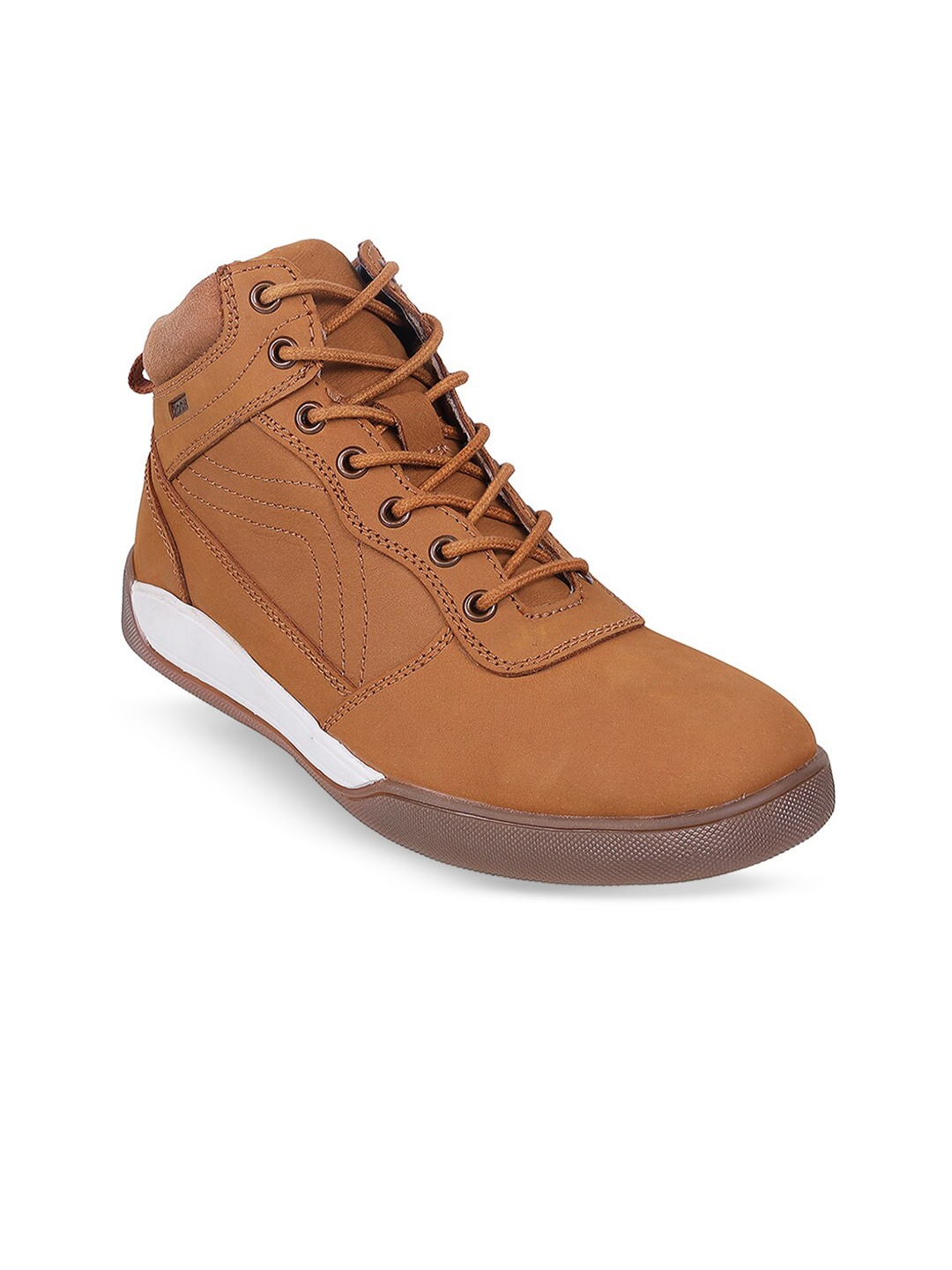 

Mochi Men Textured Comfort Insole Mid-Top Lace-Ups Sneakers, Tan