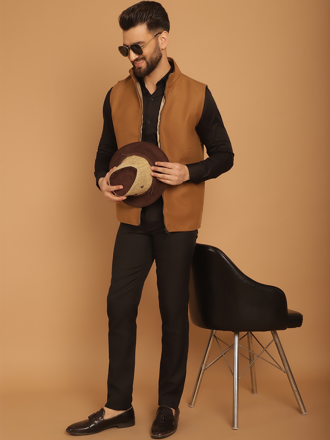 

even Mandarin Collar Pure Wool Nehru Jacket, Beige