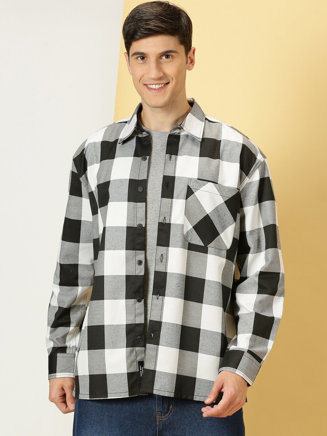 

Thomas Scott Smart Buffalo Checked Cotton Oversized Casual Shacket, White