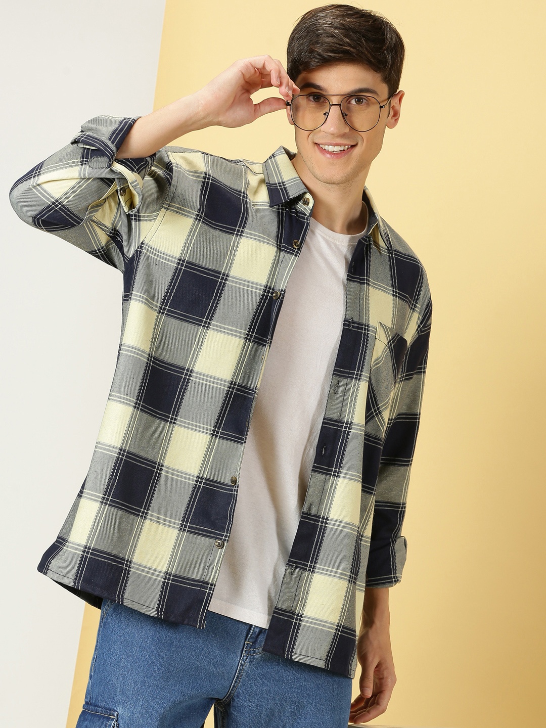 

Thomas Scott Smart Checked Opaque Oversized Casual Shirt, Yellow