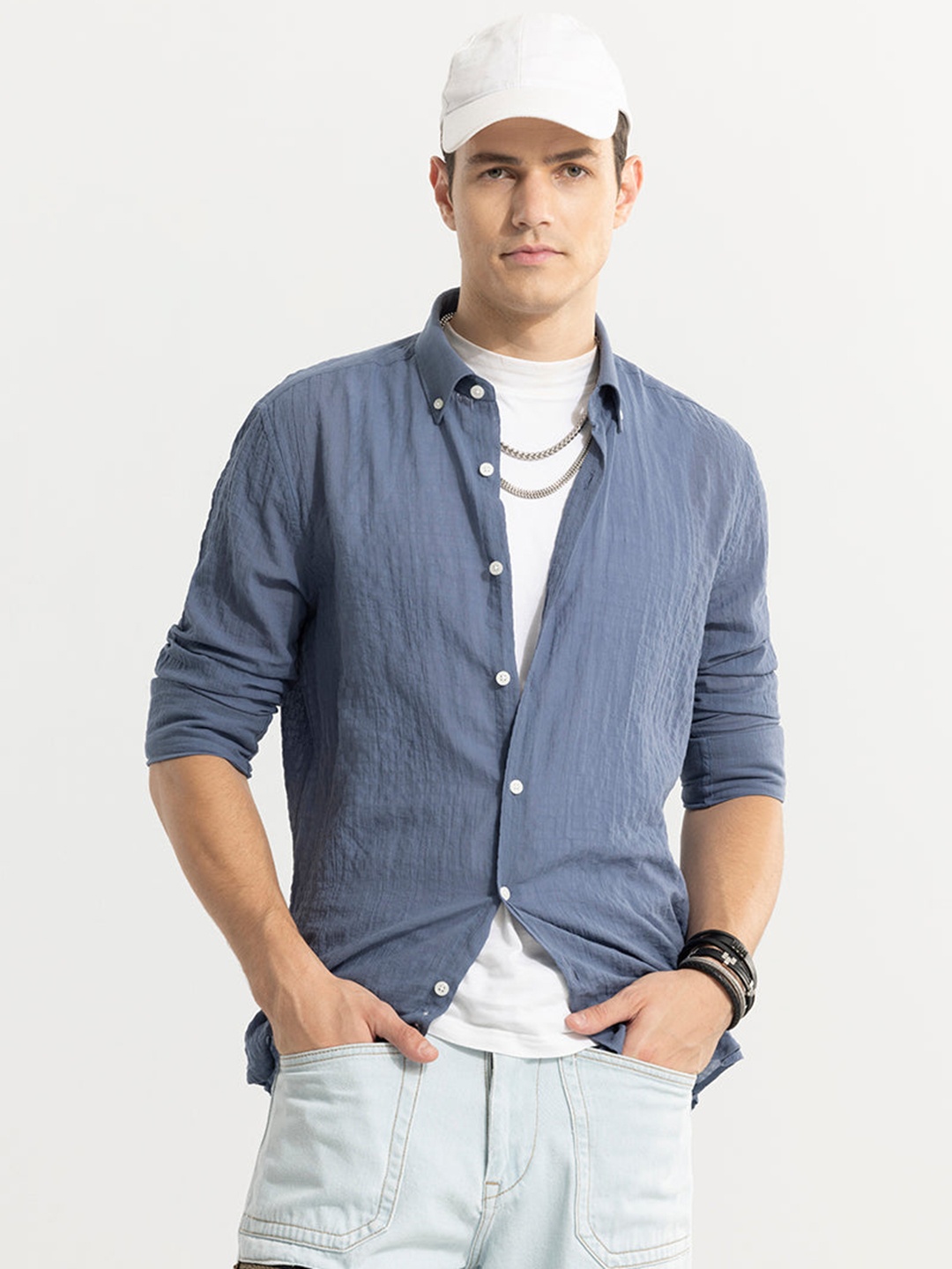 

Snitch Blue Classic Slim Fit Opaque Cotton Casual Shirt