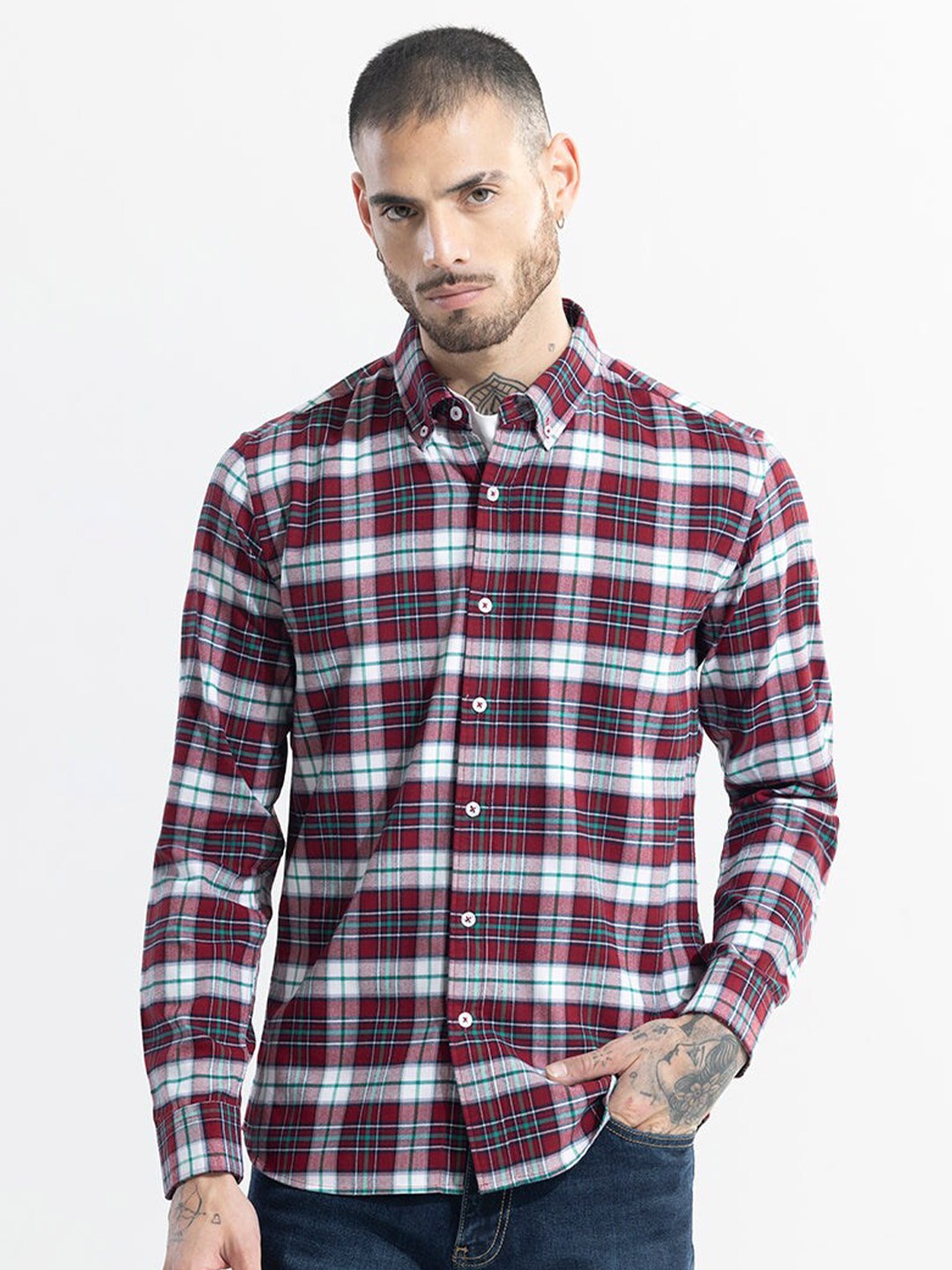 

Snitch Classic Slim Fit Tartan Checks Cotton Casual Shirt, Multi