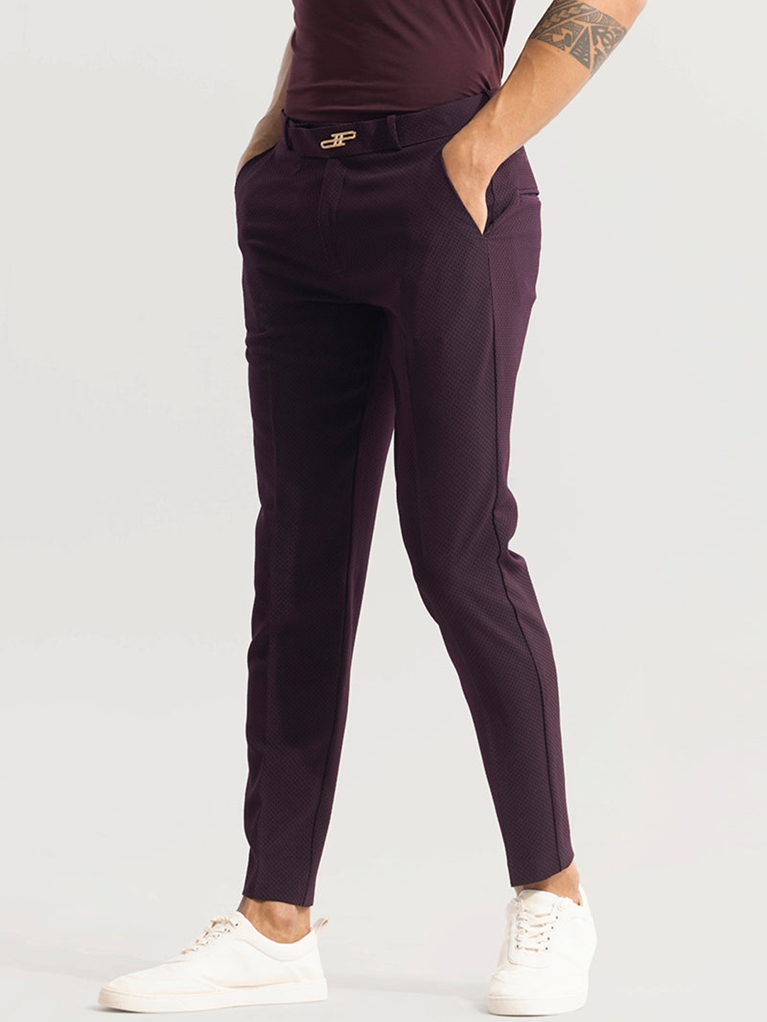 

Snitch Men Burgundy Smart Slim Fit Trousers