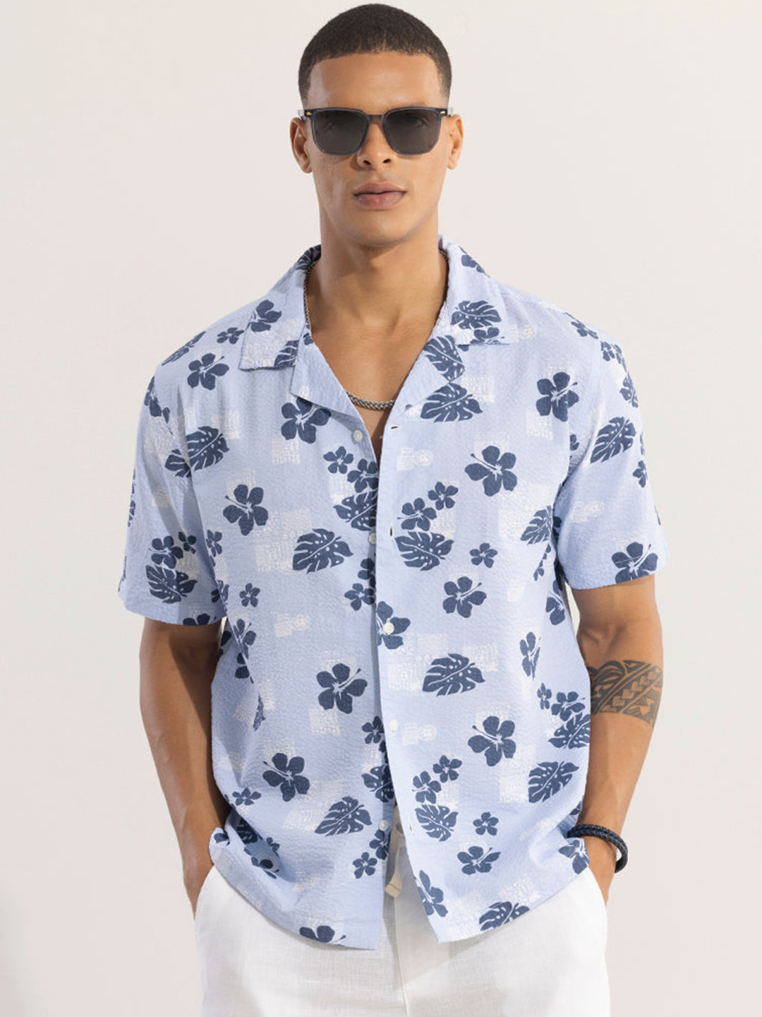 

Snitch Blue Floral Classic Cotton Boxy Casual Shirt