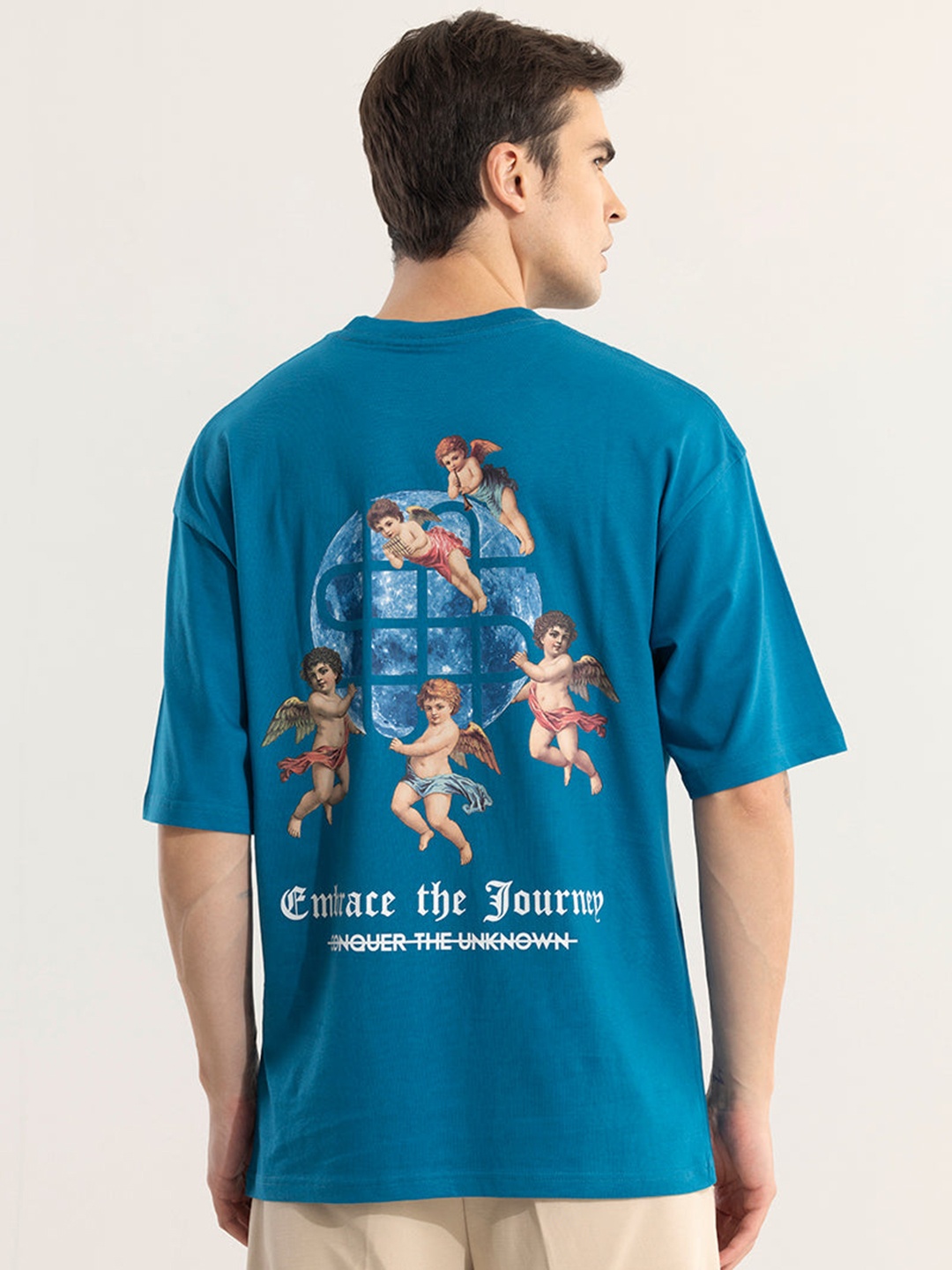 Snitch Blue Graphic Printed Oversized Cotton T-shirt