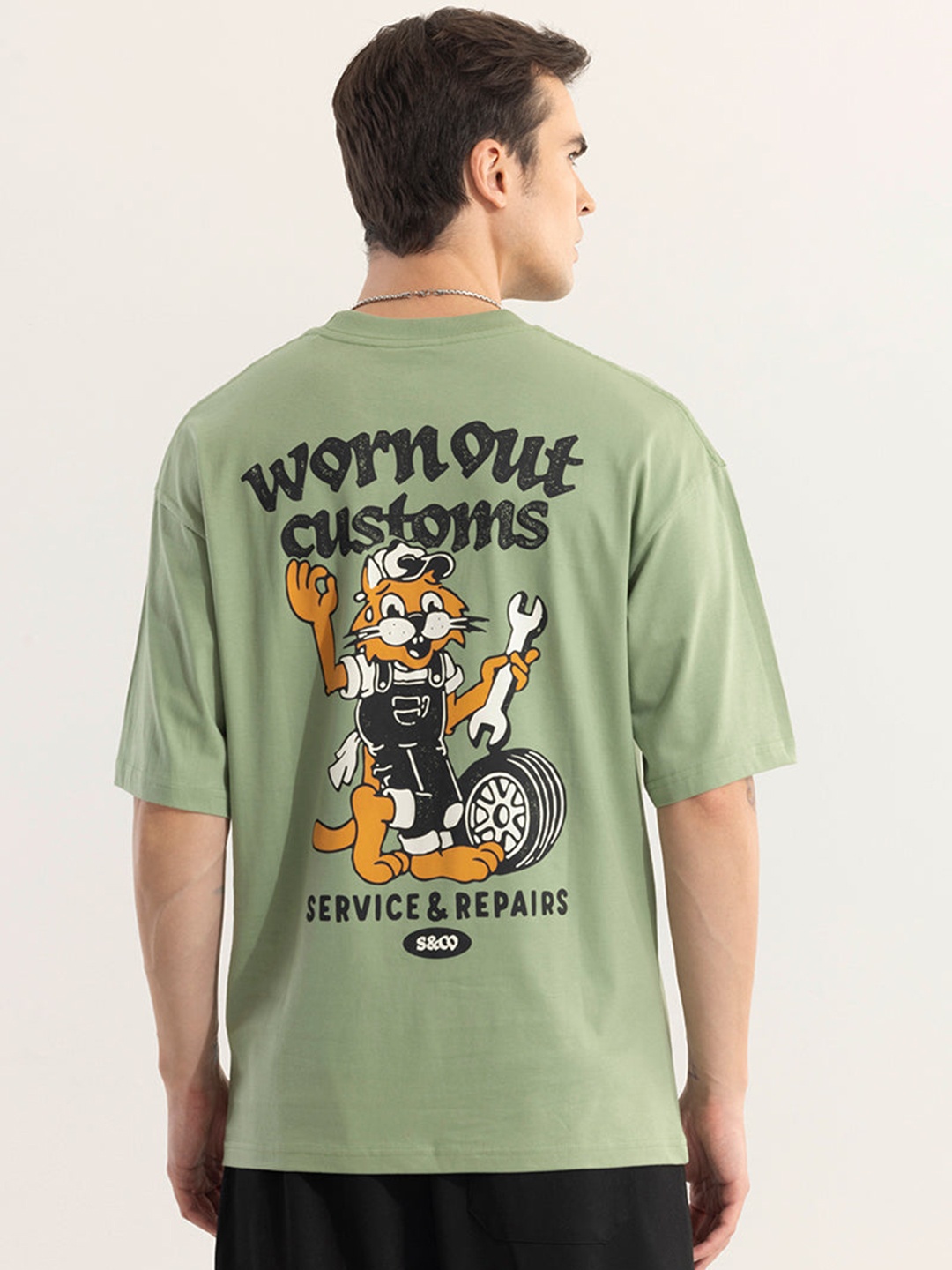 

Snitch Green Conversational Printed Oversized Cotton T-shirt