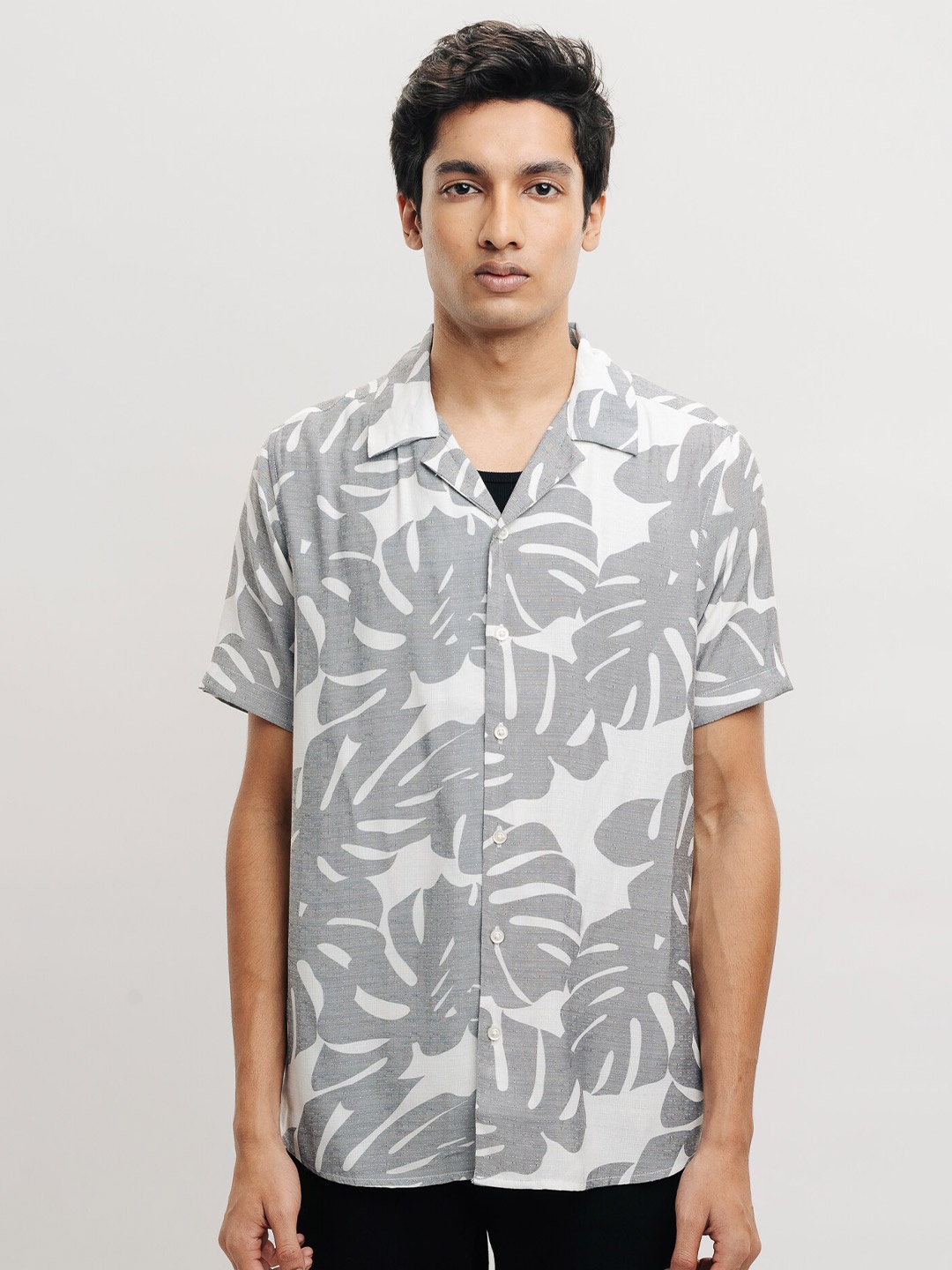 

FREAKINS Abstract Printed Cotton Curved Casual Shirt, Na