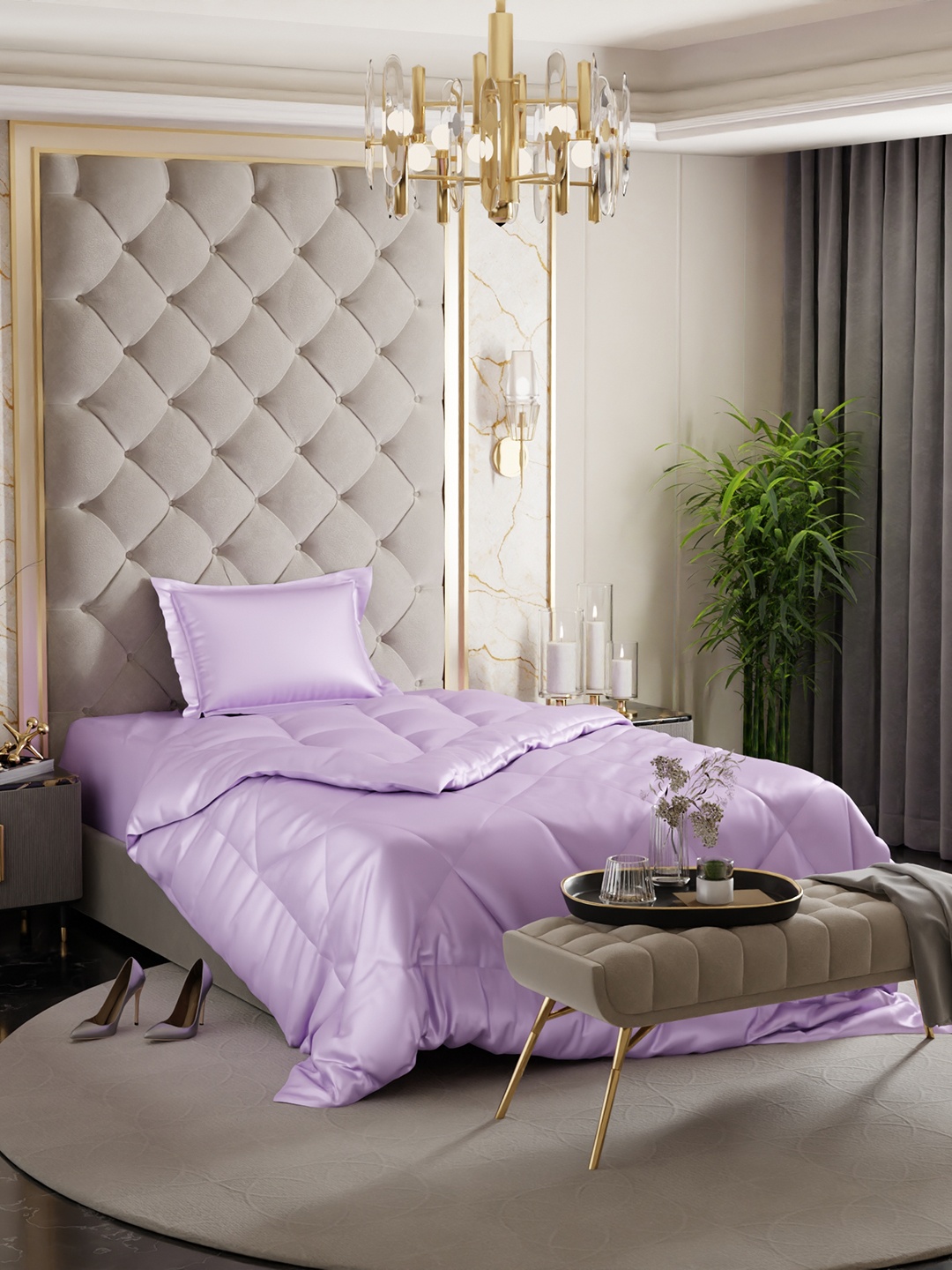 

Stoa Paris Lavender Geometric AC Room 150 GSM Single Bed Satin Comforter