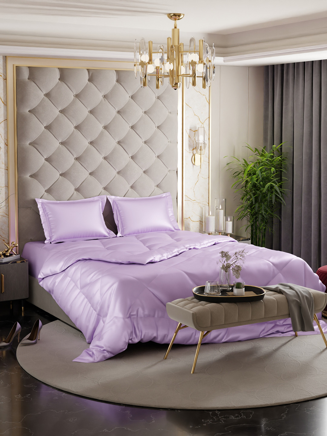 

Stoa Paris Lavender Geometric AC Room 150 GSM Double Bed Satin Comforter