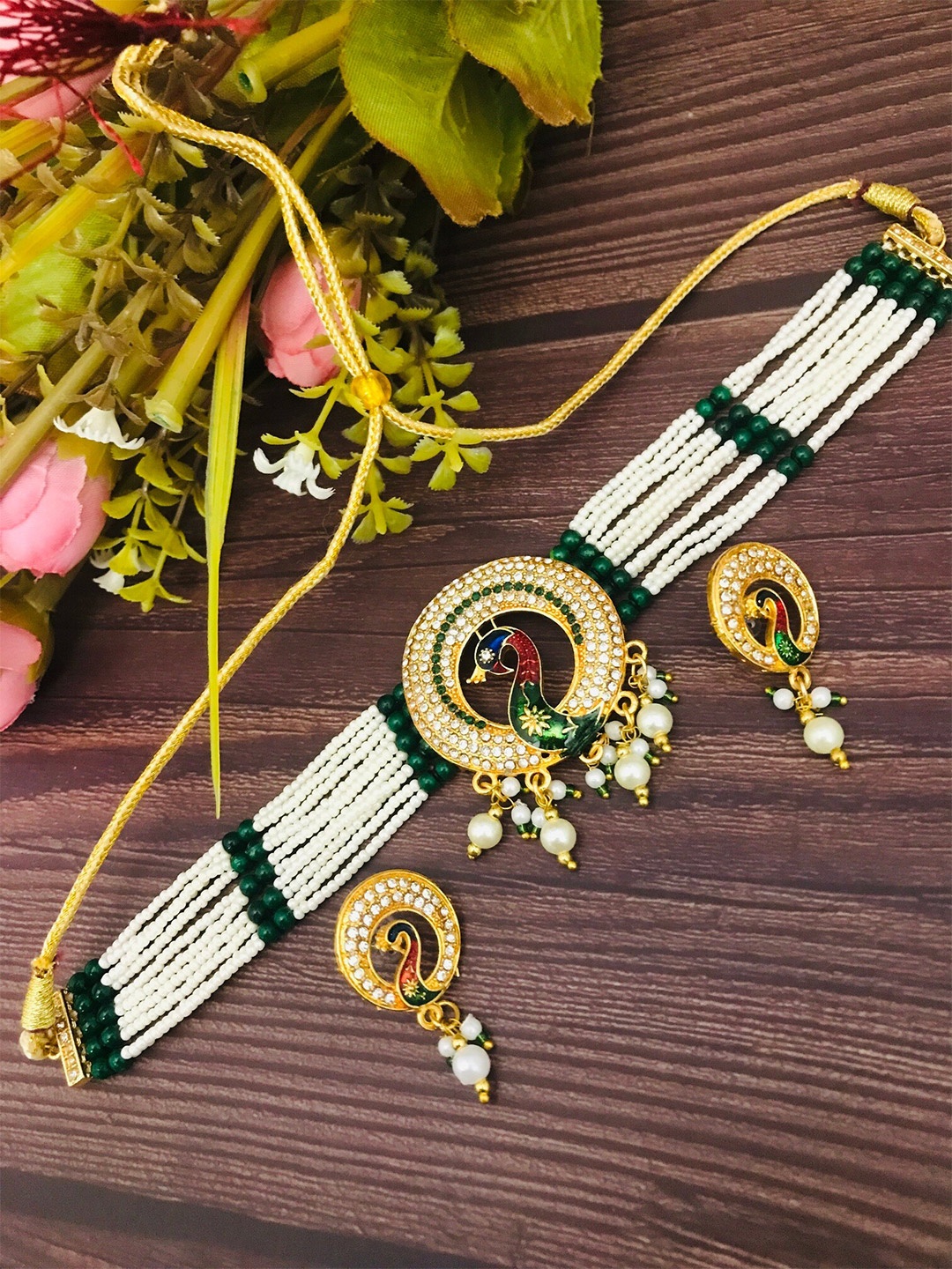 

The Opal Factory Gold Plated Stones Studded & Beaded Jewellery Set