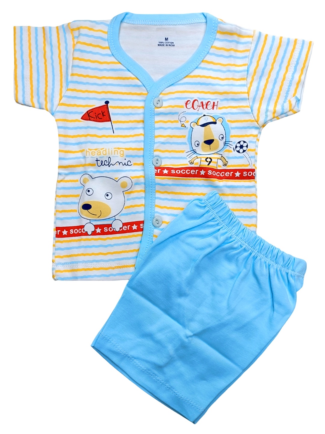 

BAESD Infants Striped V-Neck Pure Cotton Shirt with Shorts, Blue