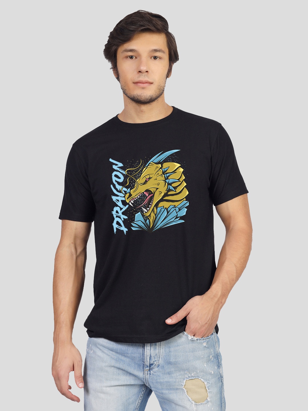 

Greylongg Graphic Printed Round Neck Cotton Regular Fit T-shirt, Black