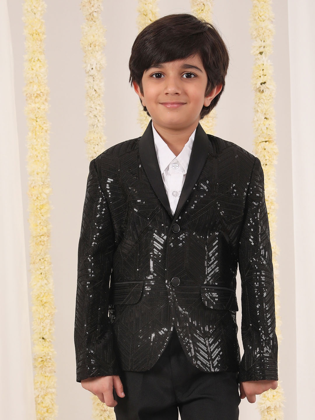 

VASTRAMAY Boys Embellished Single Breasted Blazer, Black