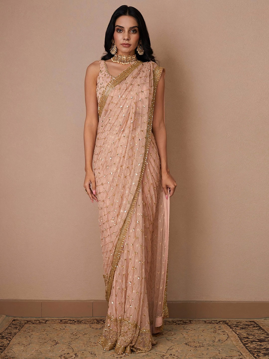 

Angroop Woven Design Embellished Sequinned Net Saree, Pink