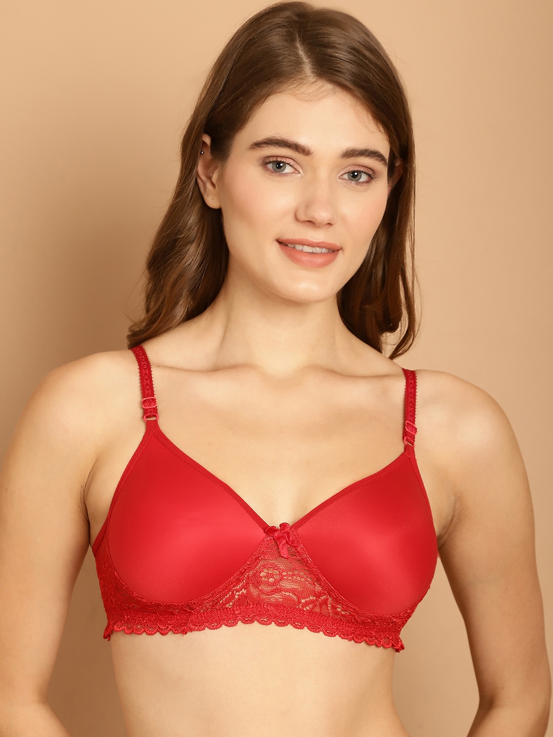 

Friskers Medium Coverage Bralette Bra with All Day Comfort, Red