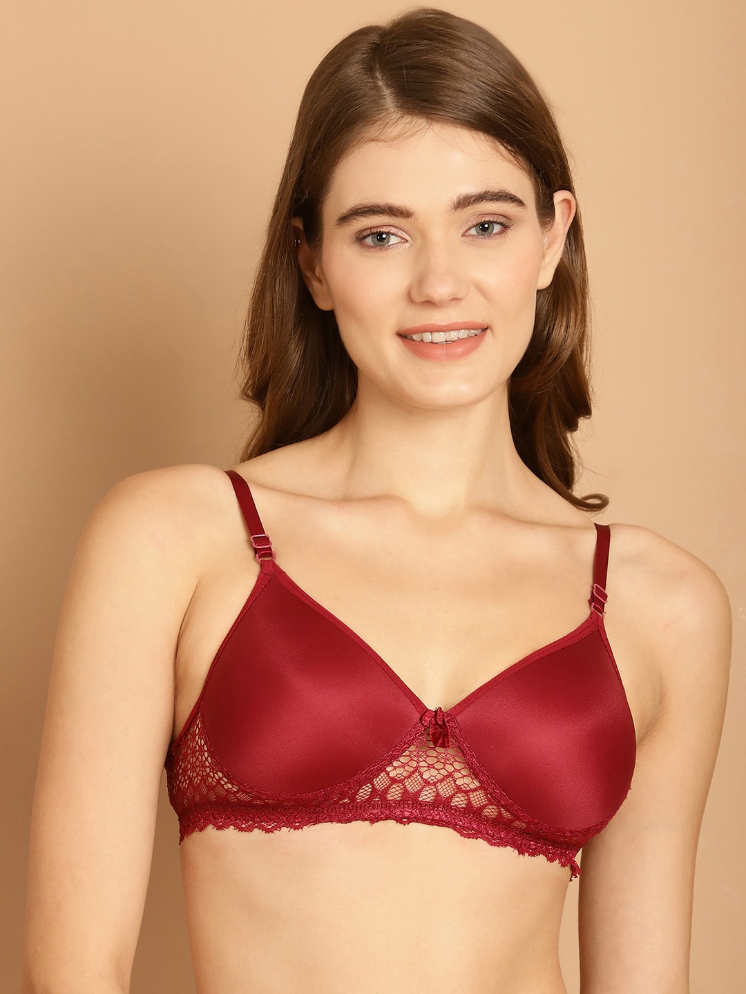 

Friskers Medium Coverage Bralette Bra with All Day Comfort, Maroon