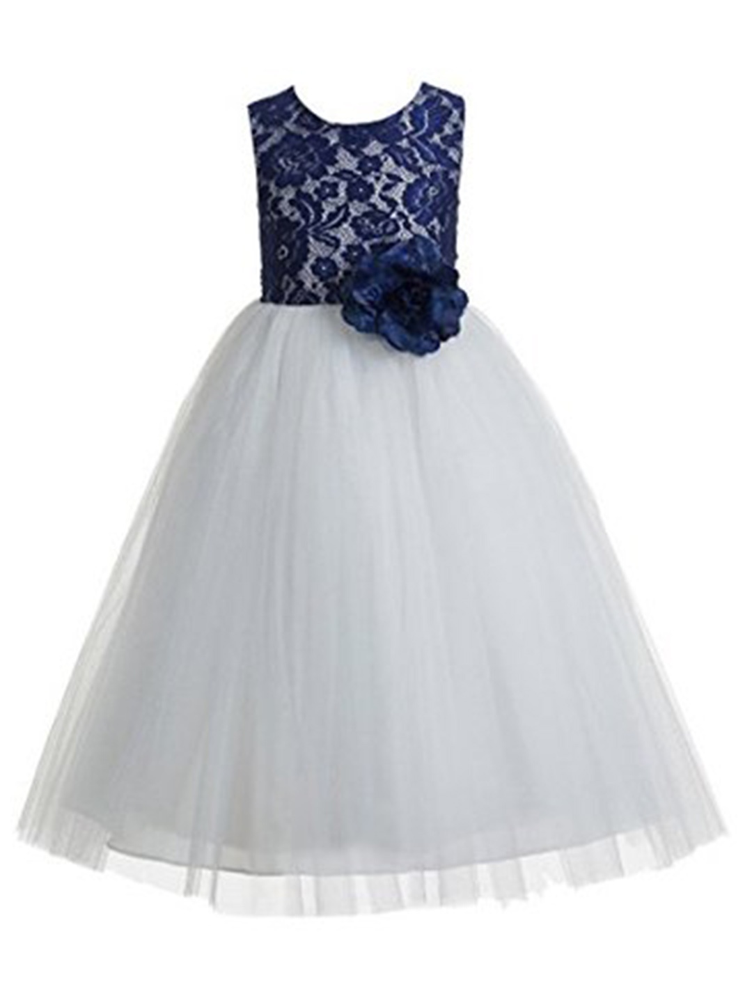 

BAESD Girls Embellished Net Maxi Opaque Party Dress, Navy blue