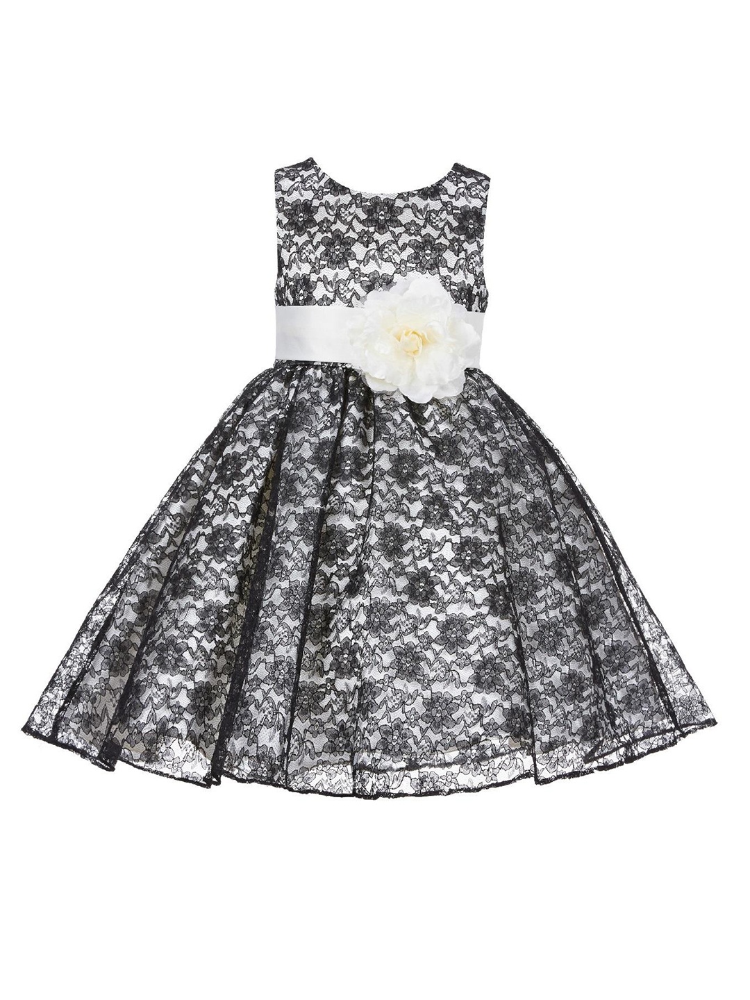 

BAESD Kids-Girls Floral Print Satin Fit & Flare Maxi Party Dress, Black