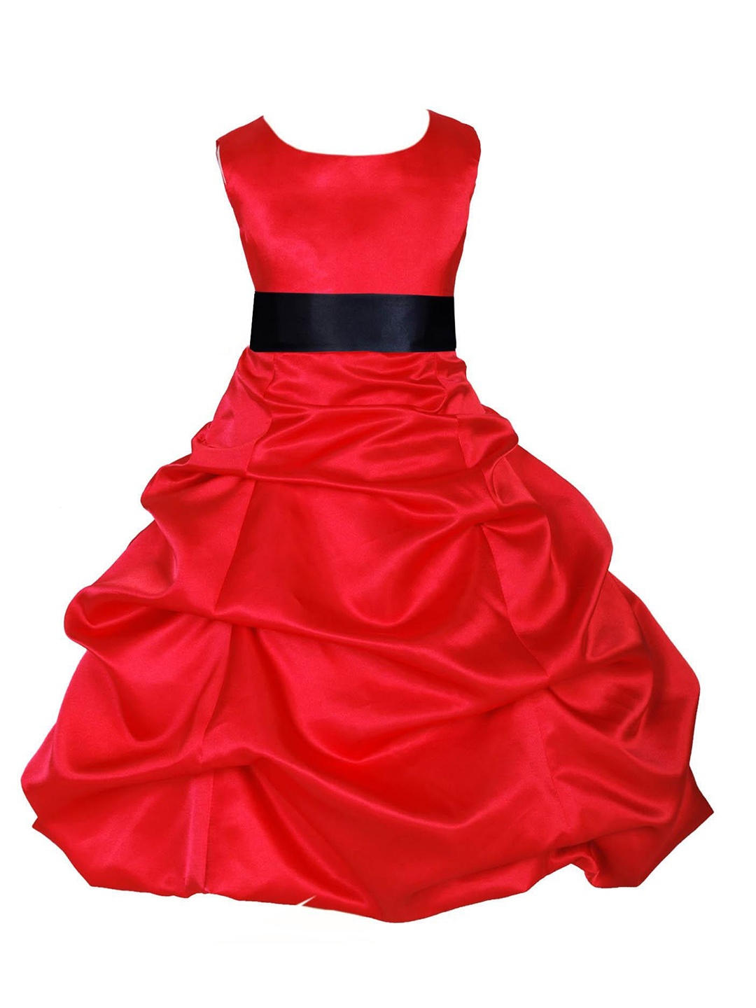

BAESD Satin Round Neck Sleeveless Belted Maxi Dress, Red
