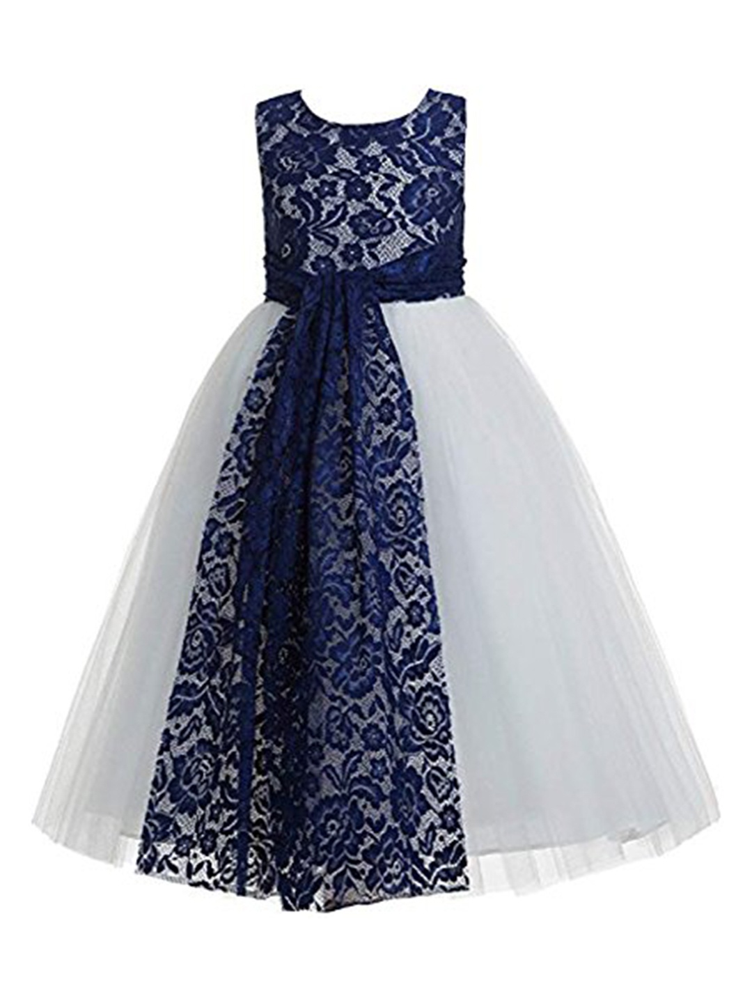 

BAESD Girls Sleeveless Floral Net Maxi Opaque Party Dress, White