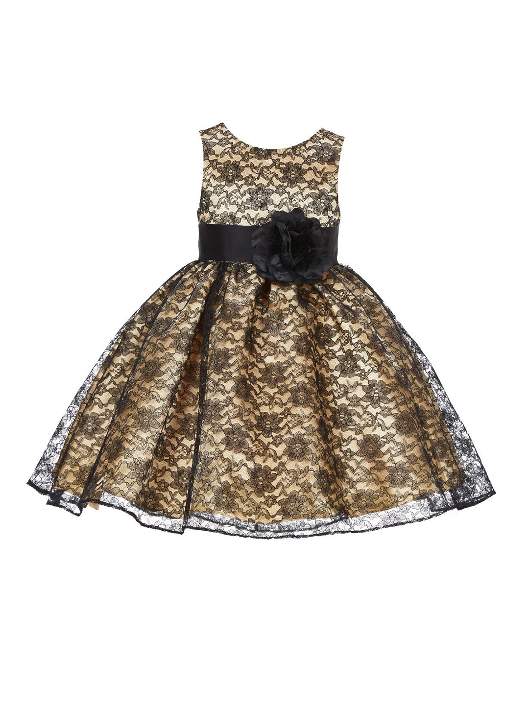 

BAESD Kids-Girls Floral Printed Round Neck Satin Fit & Flare Party Dress, Black