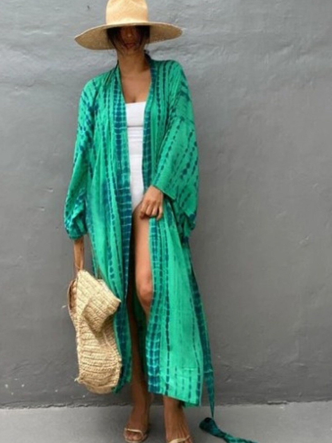 

Addery Tie & Dyed Swimwear Cover up Jacket, Green