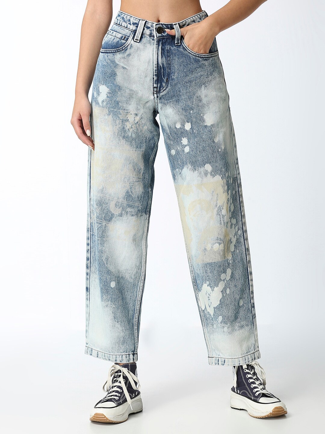 

BFIVE Women Urban Straight Fit Heavy Fade Pure Cotton Jeans, Blue