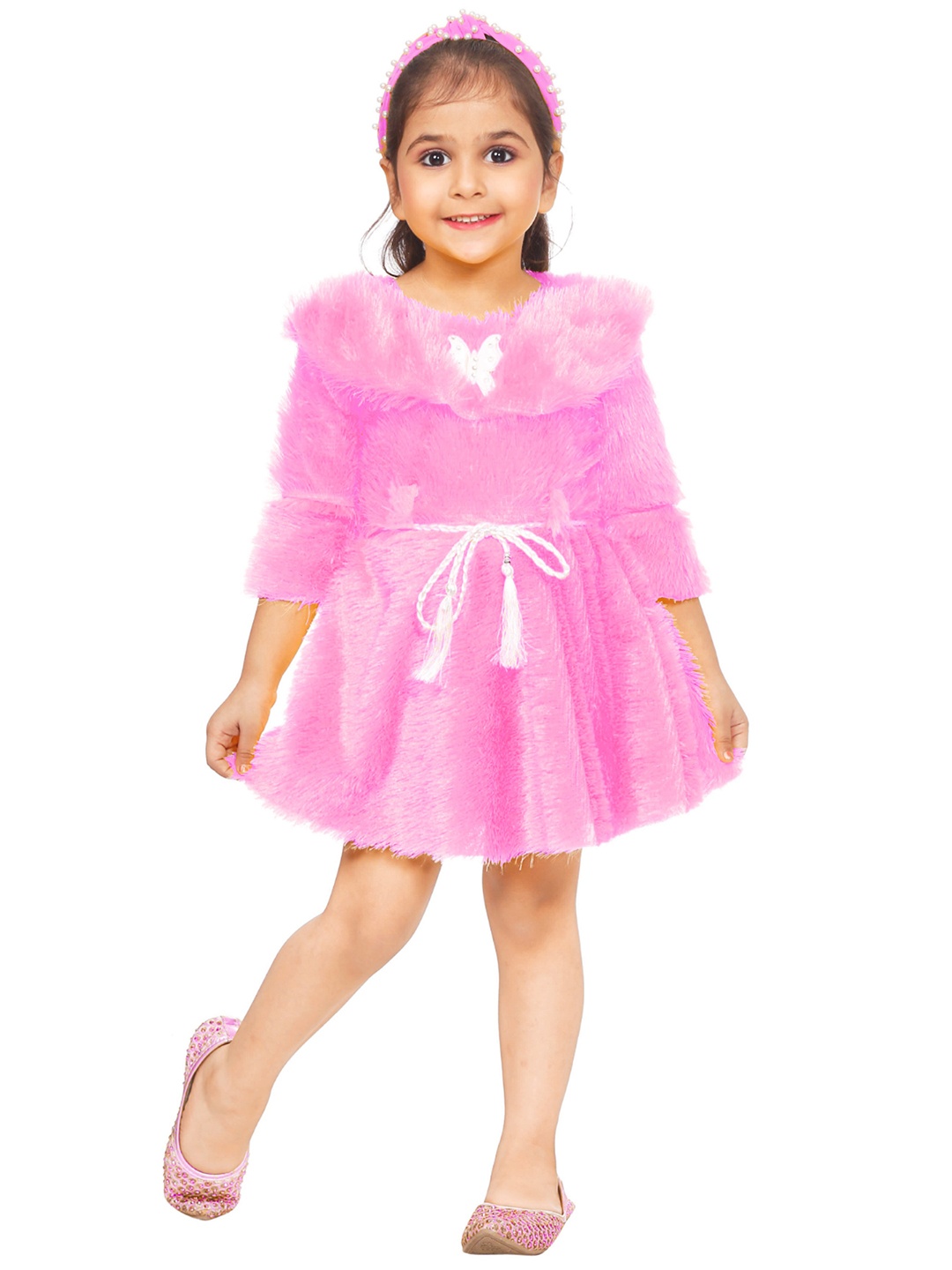 

BAESD Girls Round Neck Fit & Flare Opaque Party Dress, Pink