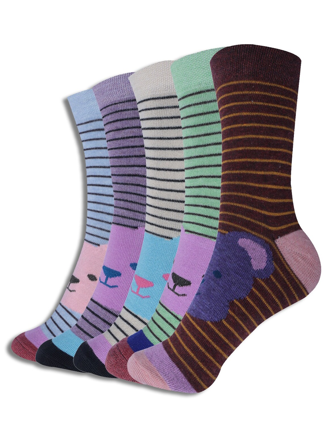 

Dollar Socks Kids Pack Of 5 Assorted Striped Cotton Calf Length Socks
