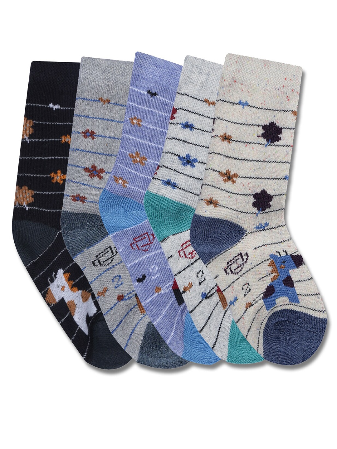 Dollar Socks Kids Pack Of 5 Assorted Patterned Cotton Calf Length Socks