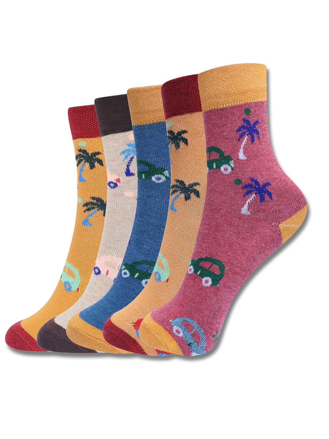 

Dollar Socks Kids Pack Of 5 Patterned Calf Length Socks, Yellow