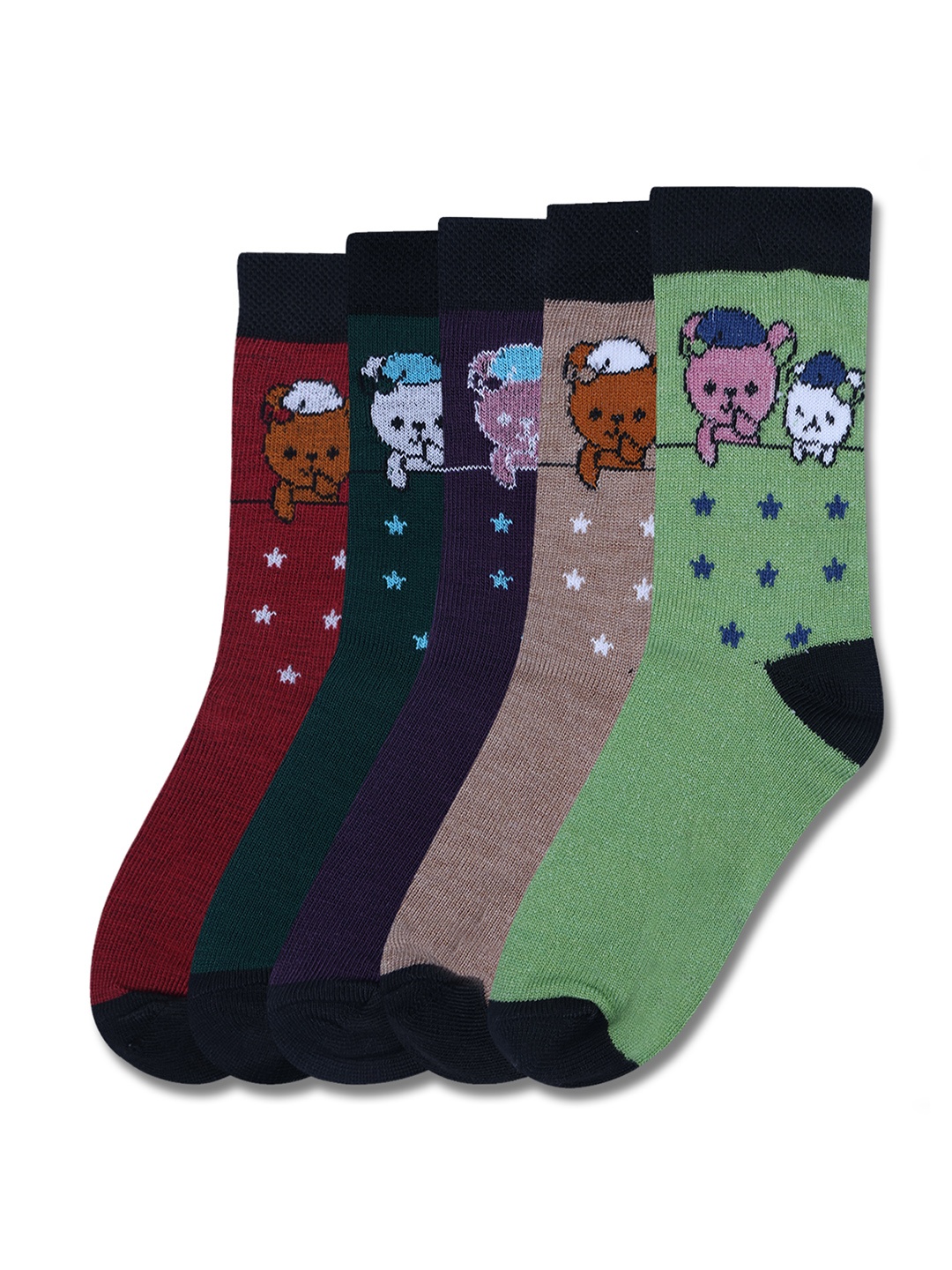 

Dollar Socks Kids Pack Of 5 Patterned Cotton Calf-Length Socks, Assorted