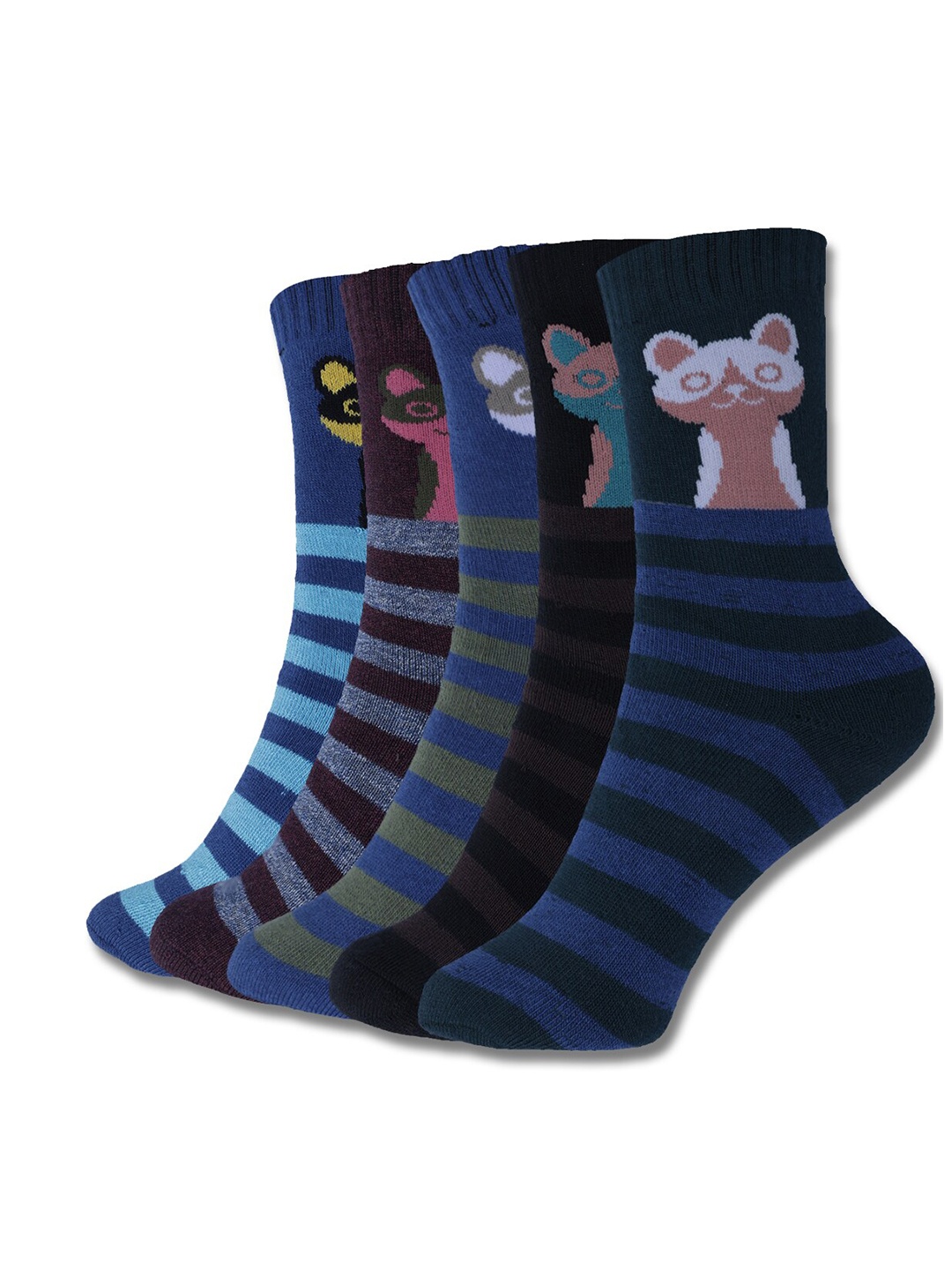 Dollar Socks Kids Pack Of 5 Cotton Assorted Calf-Length Socks