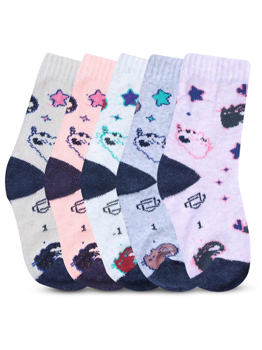 Dollar Socks Kids Pack Of 5 Cotton Assorted Calf Length Socks