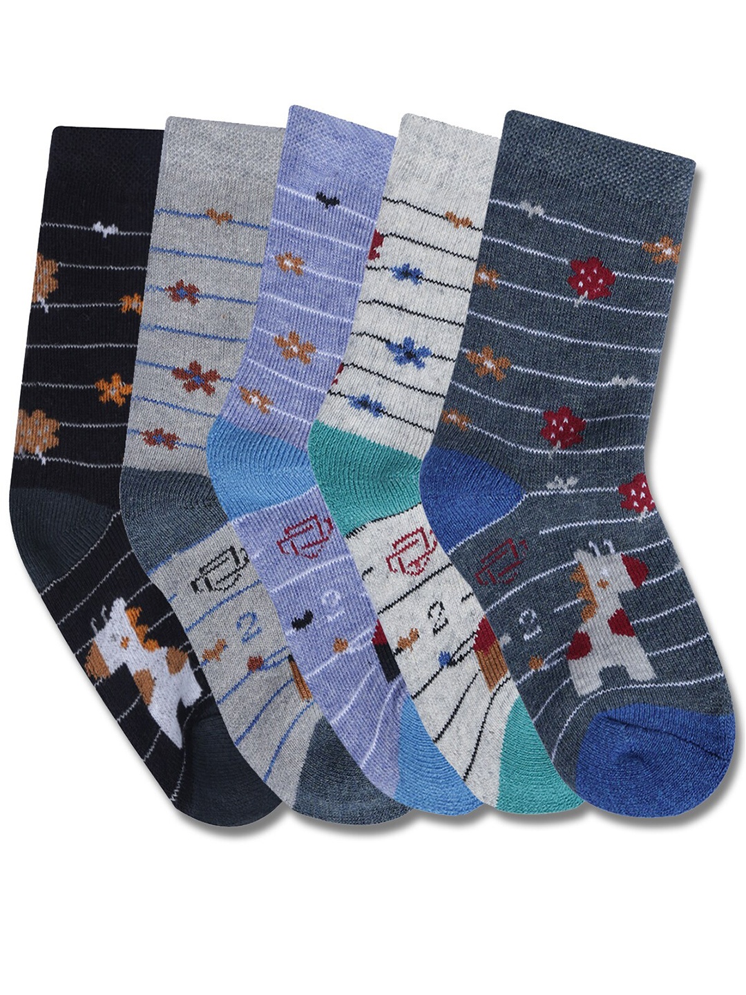 Dollar Socks Kids Pack Of 5 Assorted Cotton Calf Length Socks