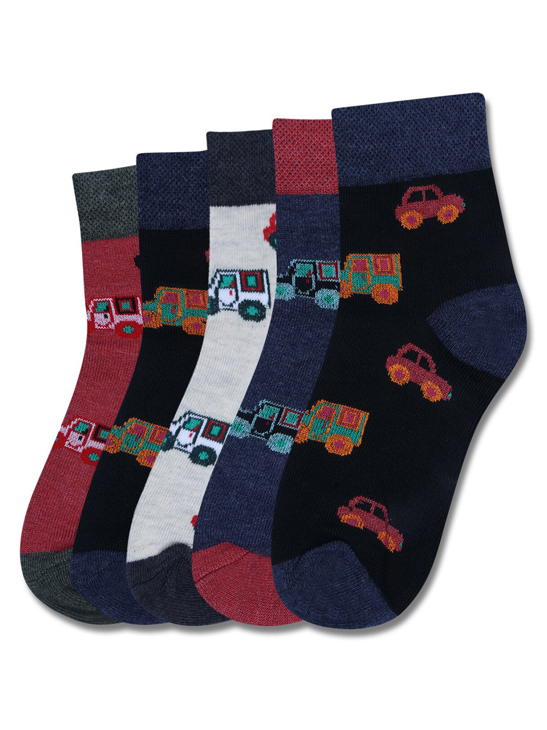 

Dollar Socks Kids Pack Of 5 Patterned Assorted Pure Cotton Calf-Length Socks
