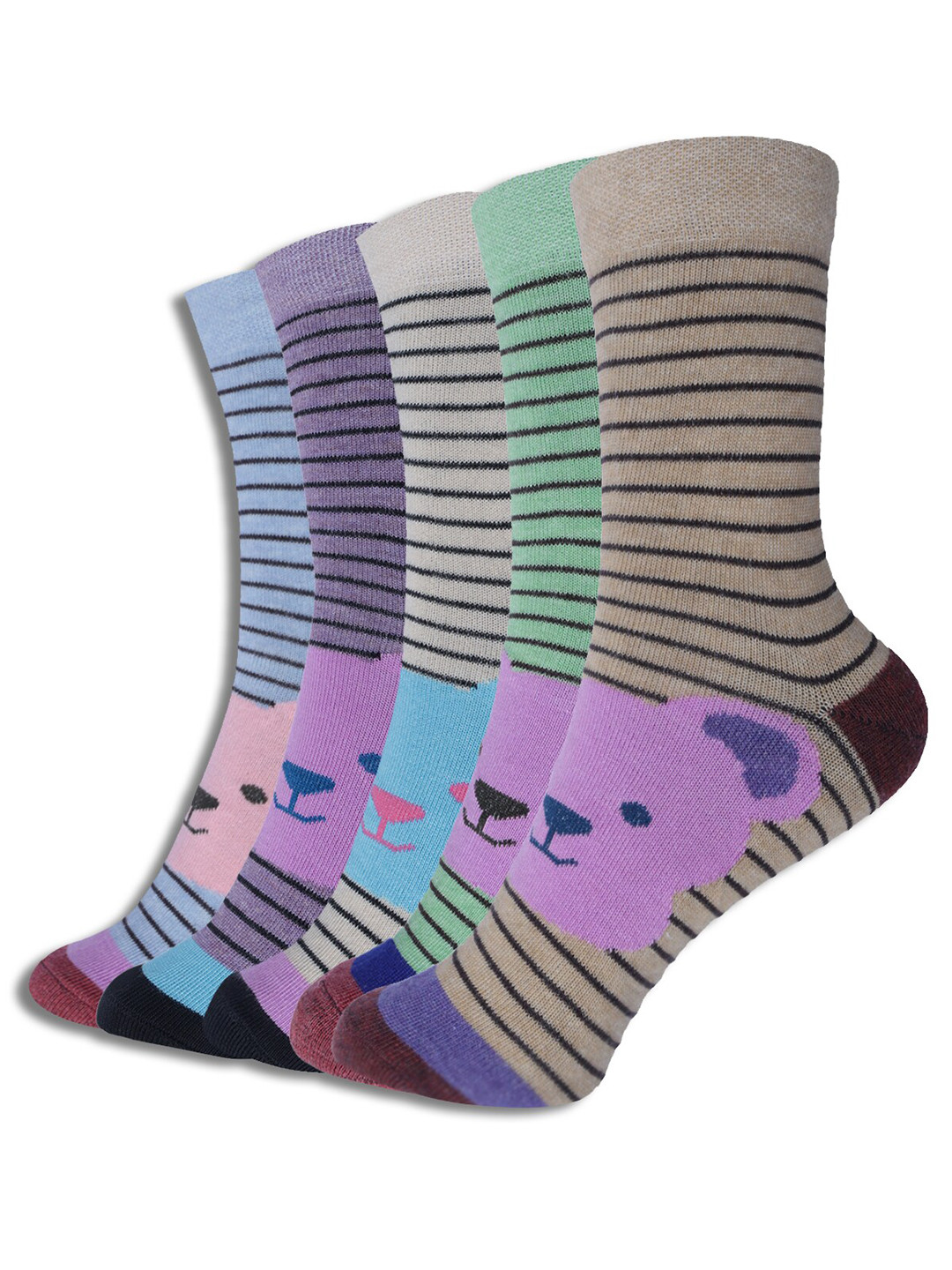 

Dollar Socks Kids Pack Of 5 Assorted Patterned Cotton Calf-Length Socks