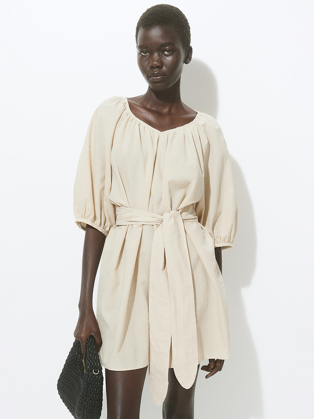 

H&M Women Tie-Belt Dress, Beige