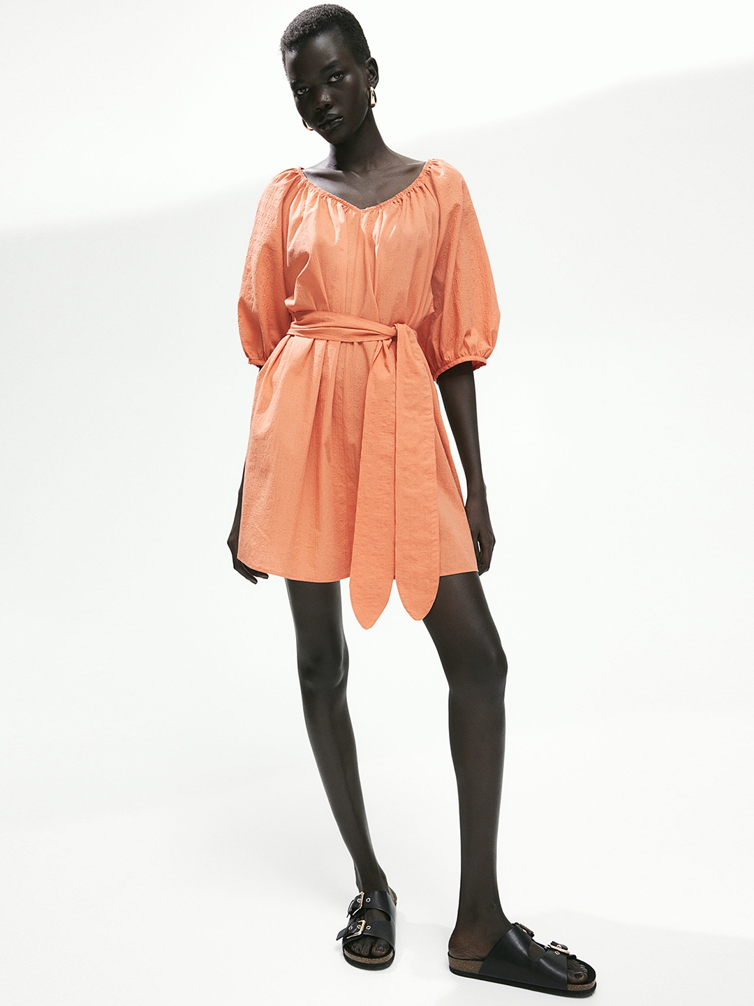 

H&M Women Tie-Belt Dress, Orange