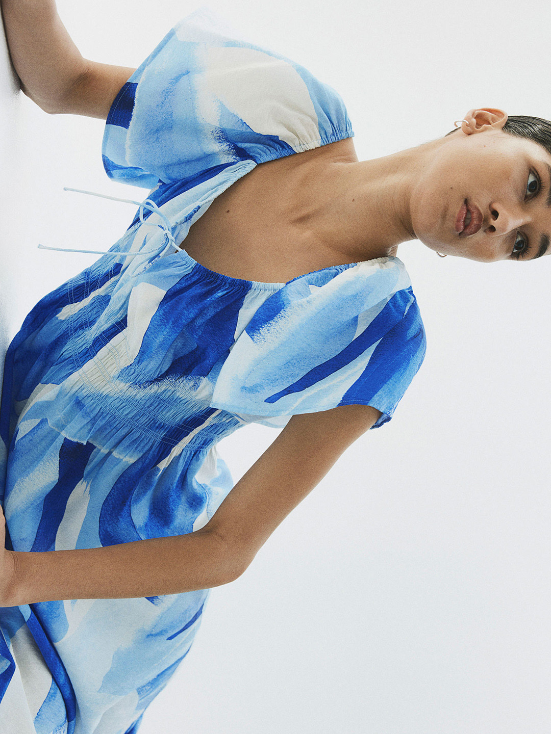 

H&M Smocked-Waist Midi Dress, Blue