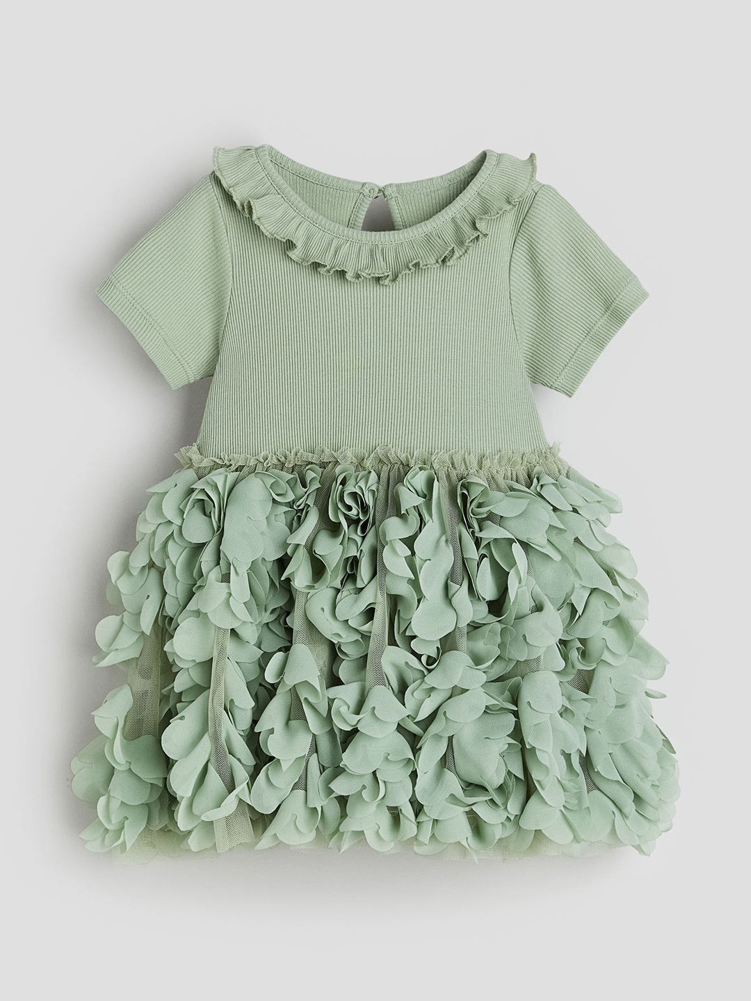 

H&M Girls Frill-Trimmed Jersey Dress, Green