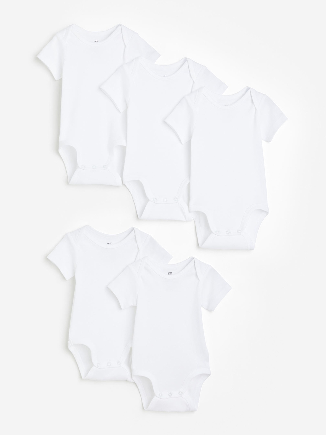 

H&M Boys 5-Pack Short-Sleeved Bodysuits, White