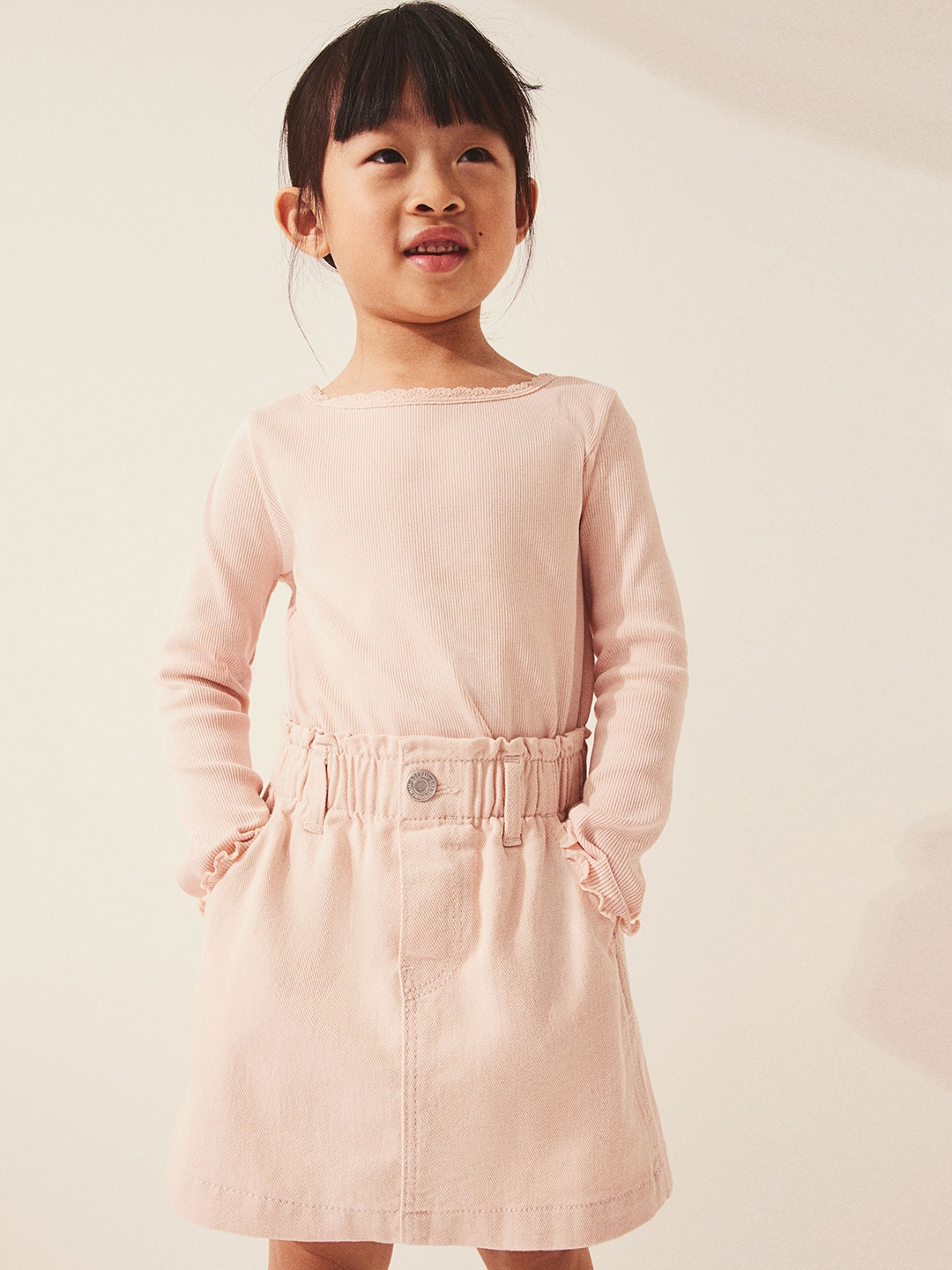 

H&M Girls Pure Cotton Twill Paper Bag Skirt, Peach