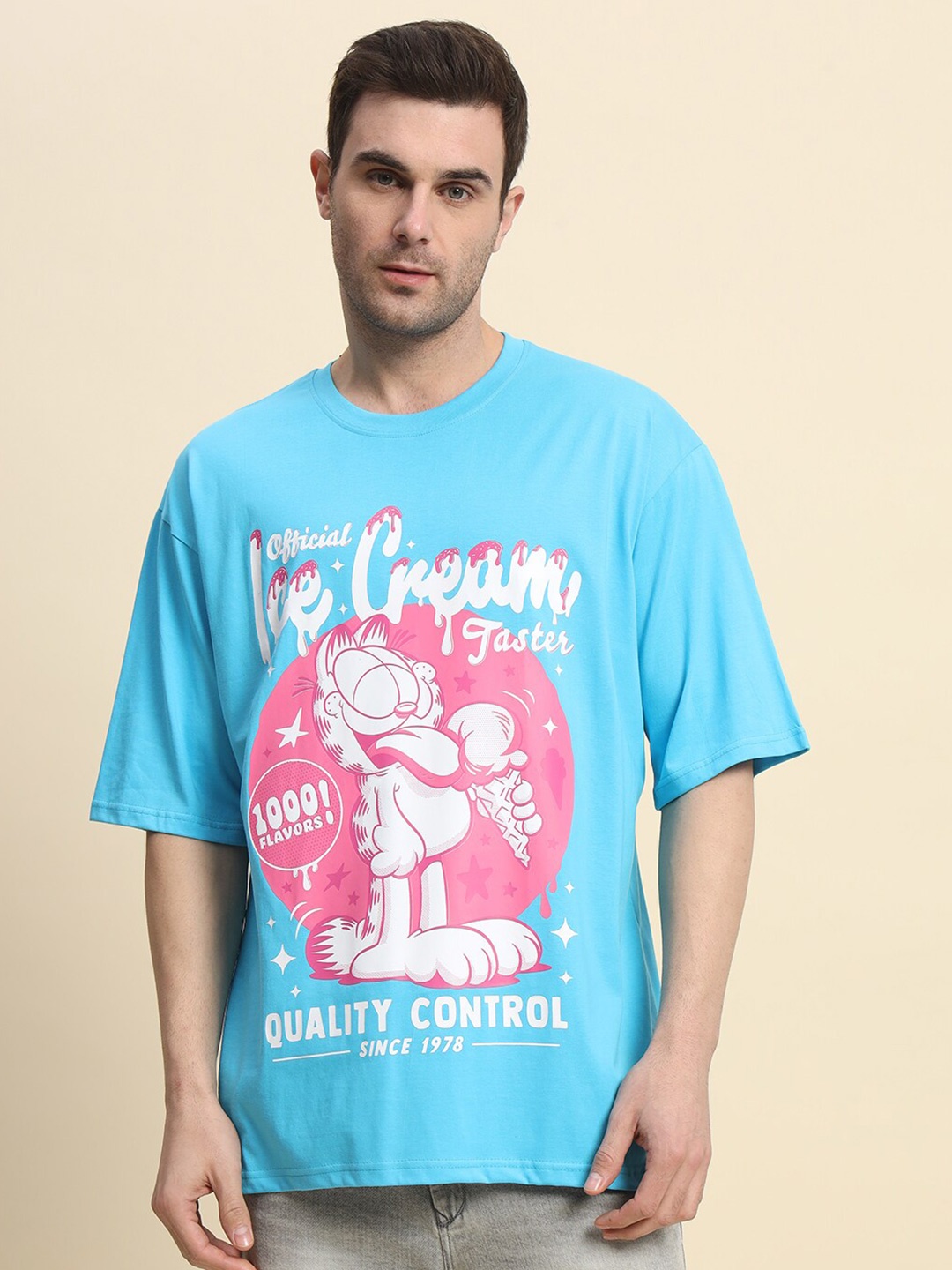 

COLOR CAPITAL Printed Round Neck Drop-Shoulder Sleeves Cotton T-shirt, Teal